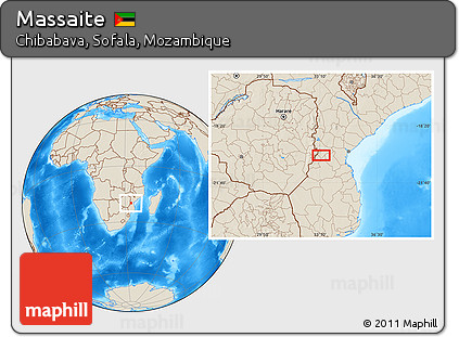 Shaded Relief Location Map of Massaite