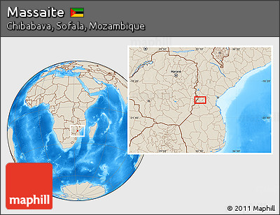 Shaded Relief Location Map of Massaite