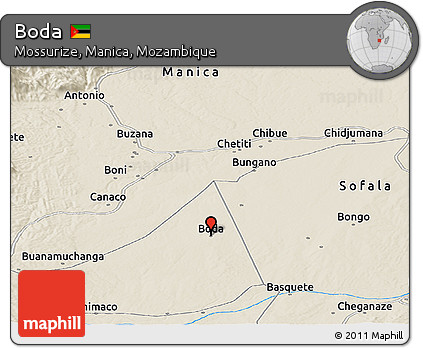 Shaded Relief Panoramic Map of Boda