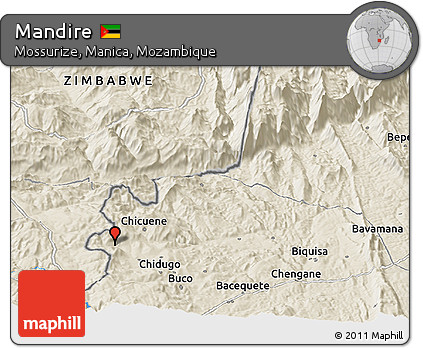 Shaded Relief Panoramic Map of Mandire