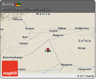 Shaded Relief Panoramic Map of Boda