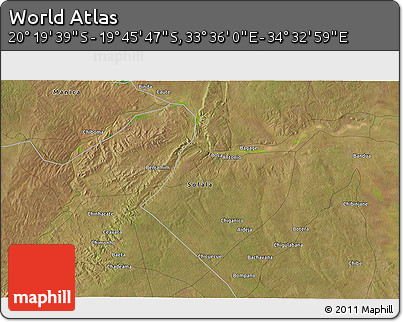 Satellite 3D Map of the Area around 20° 2' 43" S, 34° 4' 30" E