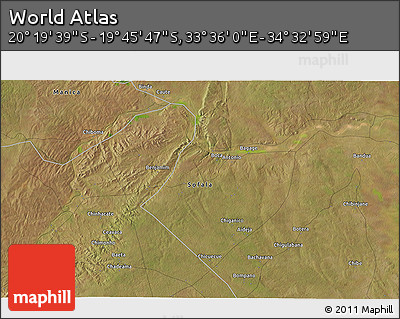 Satellite 3D Map of the Area around 20° 2' 43" S, 34° 4' 30" E