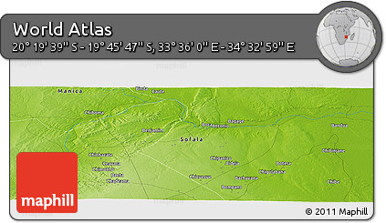 Physical Panoramic Map of the Area around 20° 2' 43" S, 34° 4' 30" E