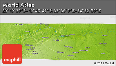 Physical Panoramic Map of the Area around 20° 2' 43" S, 34° 4' 30" E