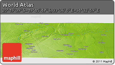 Physical Panoramic Map of the Area around 20° 2' 43" S, 34° 4' 30" E