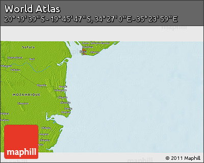Physical 3D Map of the Area around 20° 2' 43" S, 34° 55' 29" E