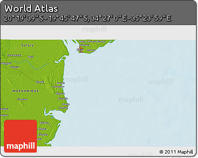 Physical 3D Map of the Area around 20° 2' 43" S, 34° 55' 29" E