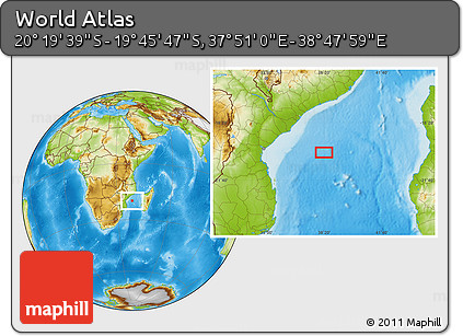 Physical Location Map of the Area around 20° 2' 43" S, 38° 19' 30" E