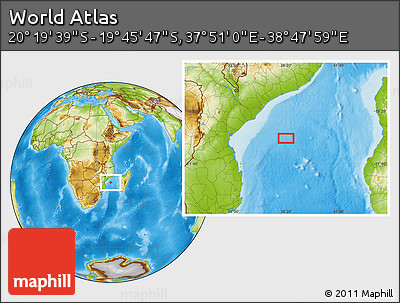 Physical Location Map of the Area around 20° 2' 43" S, 38° 19' 30" E