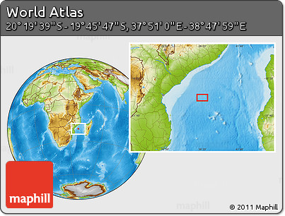 Physical Location Map of the Area around 20° 2' 43" S, 38° 19' 30" E