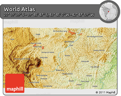 Physical 3D Map of the Area around 20° 2' 43" S, 43° 16' 29" W