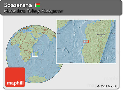 Savanna Style Location Map of Soaserana, hill shading