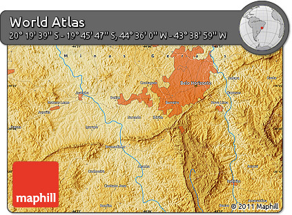 Physical Map of the Area around 20° 2' 43" S, 44° 7' 30" W