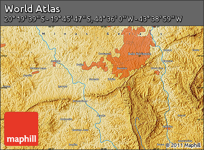Physical Map of the Area around 20° 2' 43" S, 44° 7' 30" W