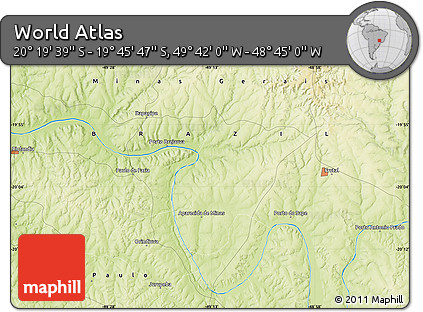 Physical Map of the Area around 20° 2' 43" S, 49° 13' 30" W