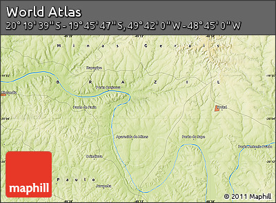 Physical Map of the Area around 20° 2' 43" S, 49° 13' 30" W