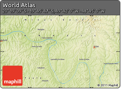 Physical Map of the Area around 20° 2' 43" S, 49° 13' 30" W