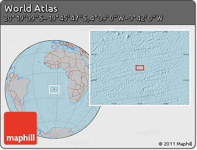 Gray Location Map of the Area around 20° 2' 43" S, 4° 10' 30" W, hill shading