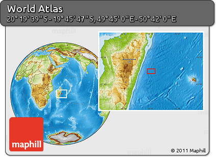 Physical Location Map of the Area around 20° 2' 43" S, 50° 13' 30" E