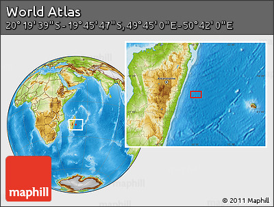 Physical Location Map of the Area around 20° 2' 43" S, 50° 13' 30" E