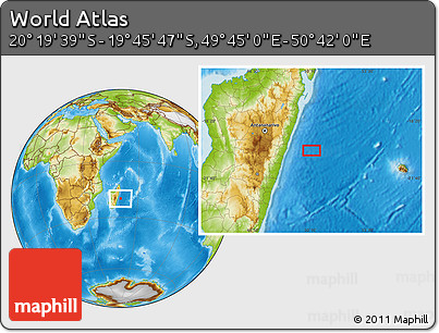 Physical Location Map of the Area around 20° 2' 43" S, 50° 13' 30" E
