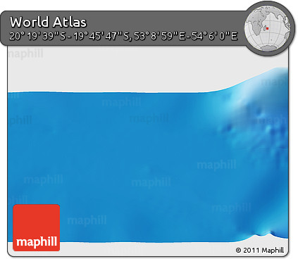 Physical 3D Map of the Area around 20° 2' 43" S, 53° 37' 30" E
