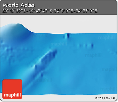 Physical 3D Map of the Area around 20° 2' 43" S, 54° 28' 30" E