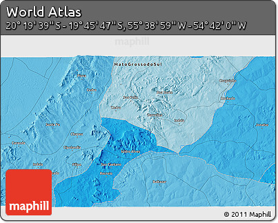 Political 3D Map of the Area around 20° 2' 43" S, 55° 10' 29" W