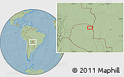 Savanna Style Location Map of the area around 20° 2' 43" S, 58° 34' 30" W, hill shading