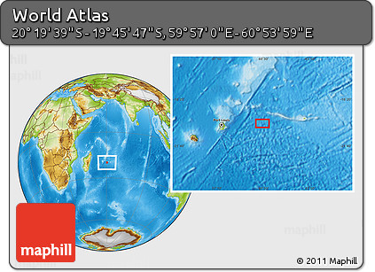 Physical Location Map of the Area around 20° 2' 43" S, 60° 25' 29" E