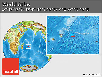 Physical Location Map of the Area around 20° 2' 43" S, 60° 25' 29" E