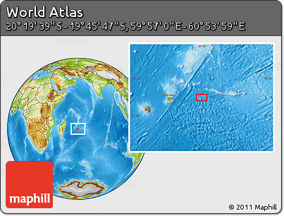 Physical Location Map of the Area around 20° 2' 43" S, 60° 25' 29" E