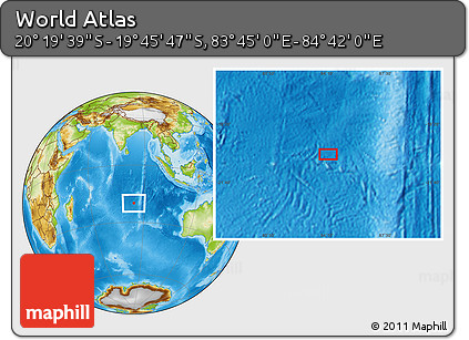 Physical Location Map of the Area around 20° 2' 43" S, 84° 13' 29" E