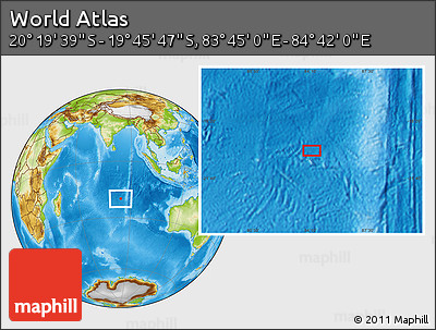 Physical Location Map of the Area around 20° 2' 43" S, 84° 13' 29" E