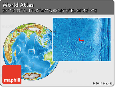 Physical Location Map of the Area around 20° 2' 43" S, 84° 13' 29" E