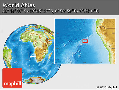 Physical Location Map of the Area around 20° 2' 43" S, 9° 25' 30" E