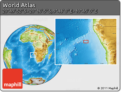Physical Location Map of the Area around 20° 32' 59" S, 10° 16' 30" E