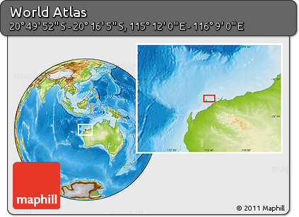 Physical Location Map of the Area around 20° 32' 59" S, 115° 40' 30" E