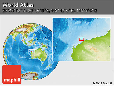 Physical Location Map of the Area around 20° 32' 59" S, 115° 40' 30" E
