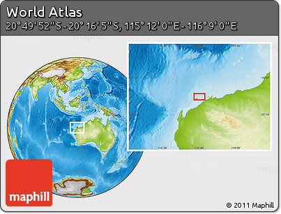 Physical Location Map of the Area around 20° 32' 59" S, 115° 40' 30" E
