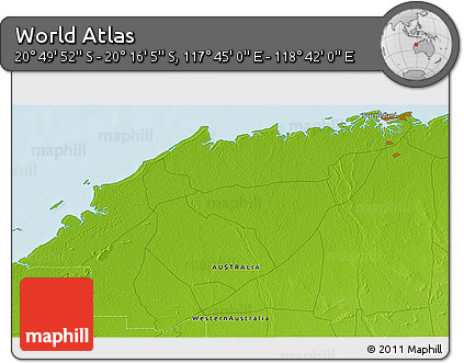 Physical 3D Map of the Area around 20° 32' 59" S, 118° 13' 29" E