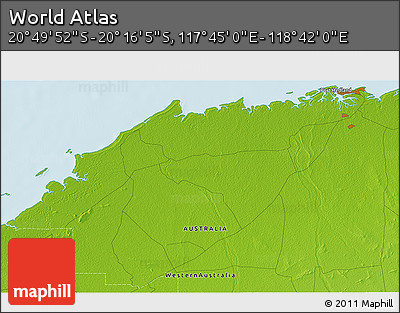 Physical 3D Map of the Area around 20° 32' 59" S, 118° 13' 29" E