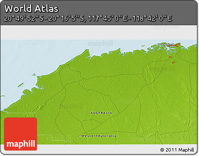 Physical 3D Map of the Area around 20° 32' 59" S, 118° 13' 29" E