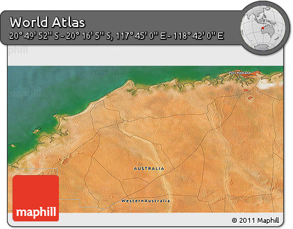 Satellite 3D Map of the Area around 20° 32' 59" S, 118° 13' 29" E