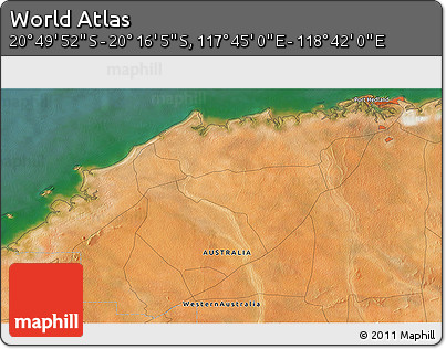 Satellite 3D Map of the Area around 20° 32' 59" S, 118° 13' 29" E