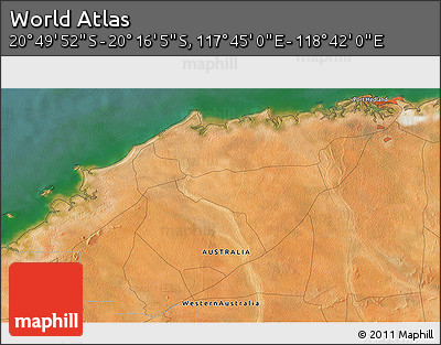 Satellite 3D Map of the Area around 20° 32' 59" S, 118° 13' 29" E