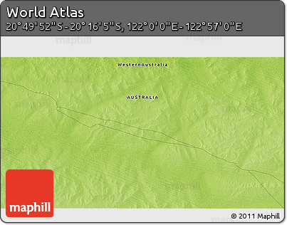 Physical 3D Map of the Area around 20° 32' 59" S, 122° 28' 29" E