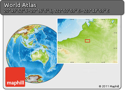Physical Location Map of the Area around 20° 32' 59" S, 123° 19' 29" E
