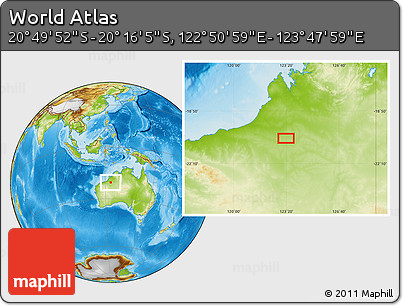 Physical Location Map of the Area around 20° 32' 59" S, 123° 19' 29" E